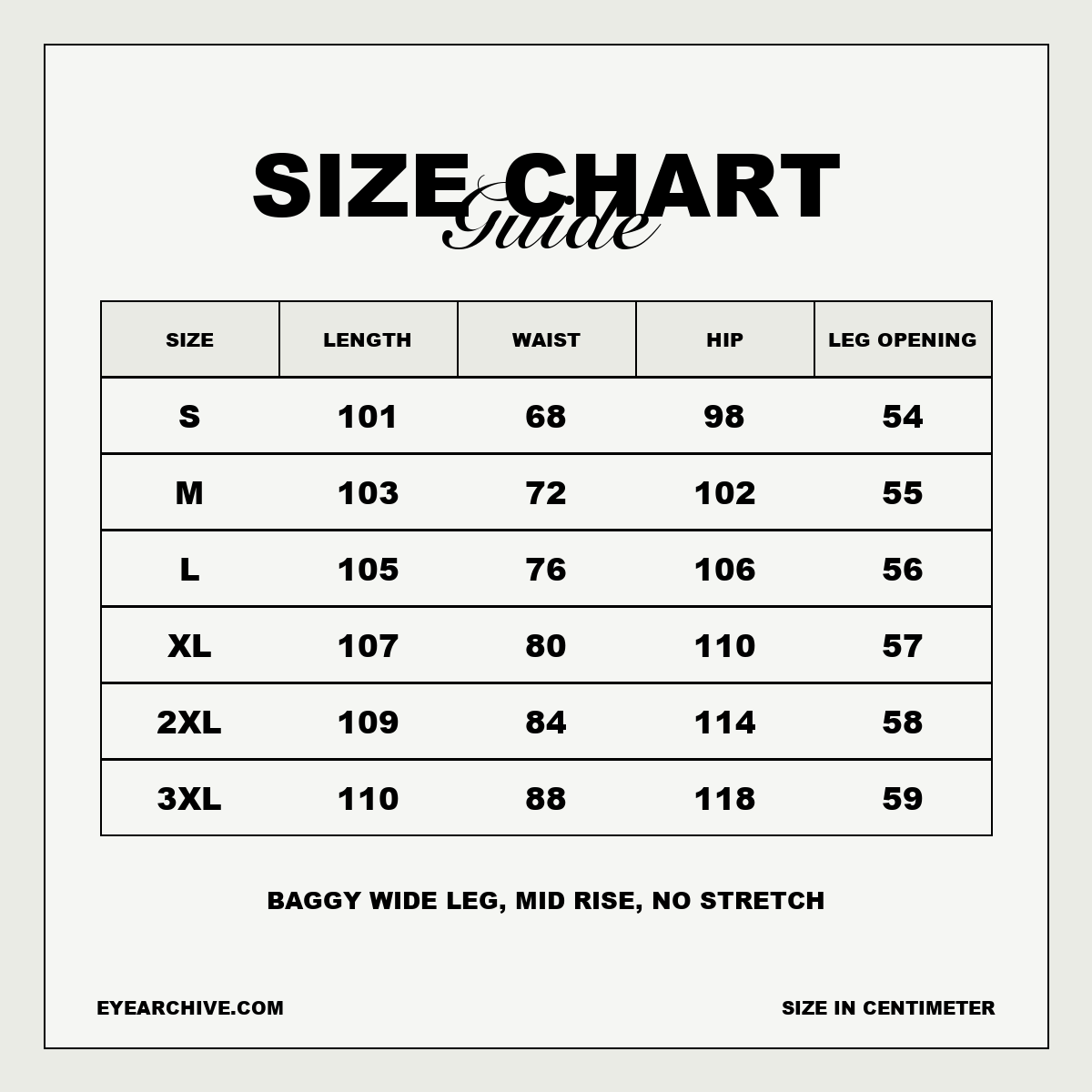 Britt Jeans size chart
