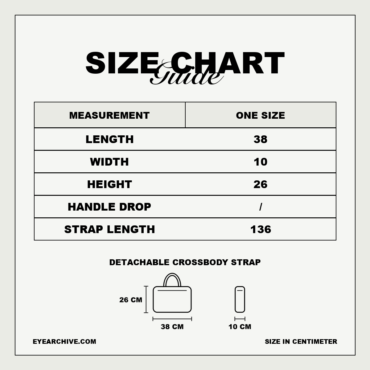 Cleo Bag size chart