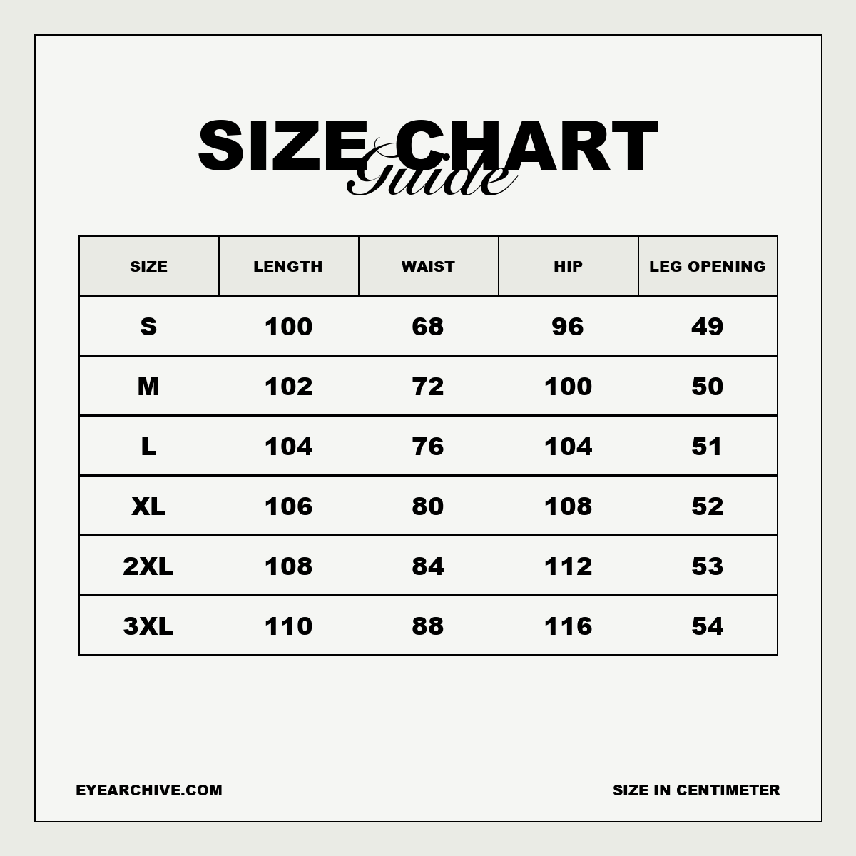Size chart