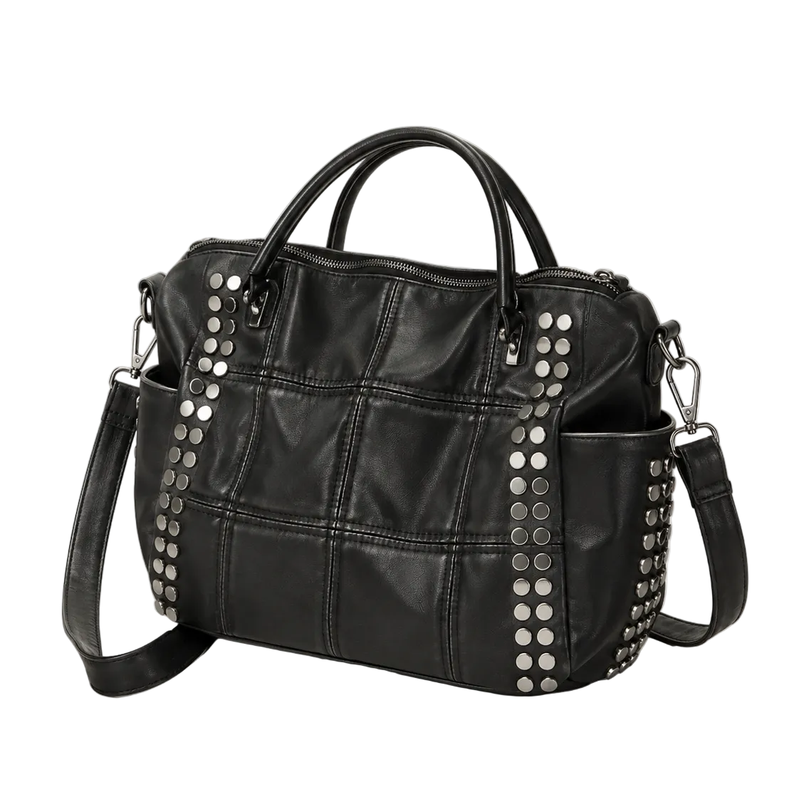 EYE Archive Astra Bag in black, three-quarter view with detachable crossbody strap