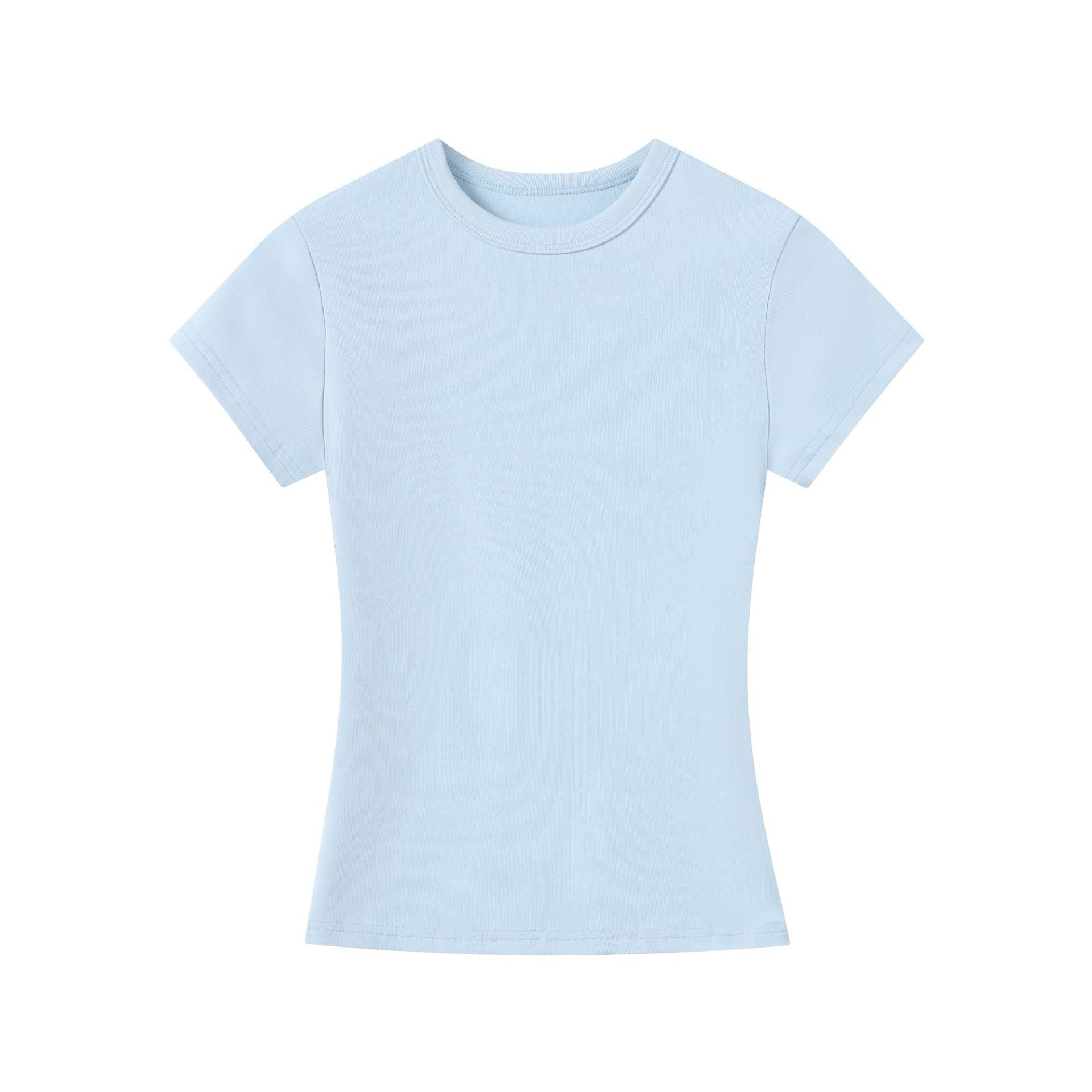 Flat product shot of the Essential Tee in baby blue