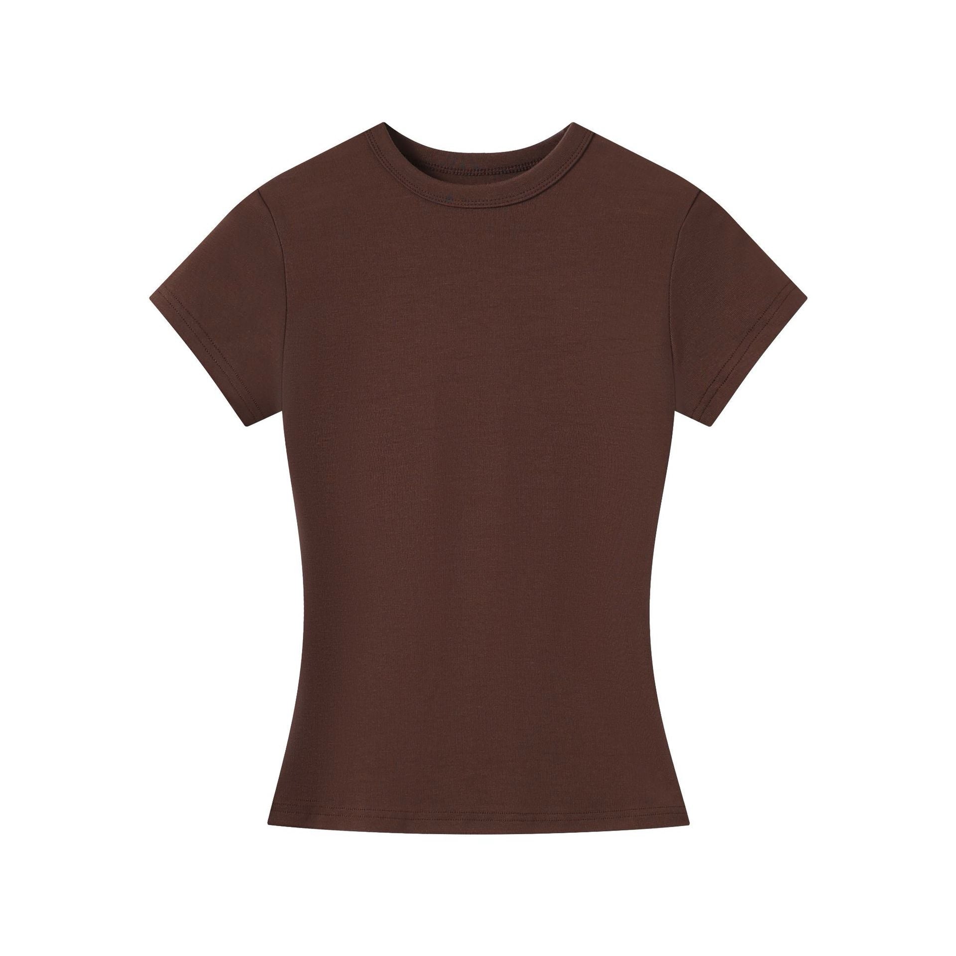 Flat product shot of the Essential Tee in dark brown