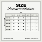 Size recommendation chart: suggested size by height in centimetres and body weight in kilograms