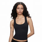EYE Archive Racer Tank, square-neck racer-back tank top, black, worn