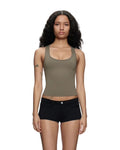 EYE Archive Racer Tank, square-neck racer-back tank top, grey green, worn