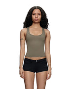 EYE Archive Racer Tank, square-neck racer-back tank top, grey green, worn