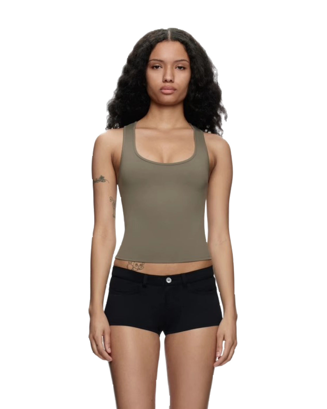 EYE Archive Racer Tank, square-neck racer-back tank top, grey green, worn