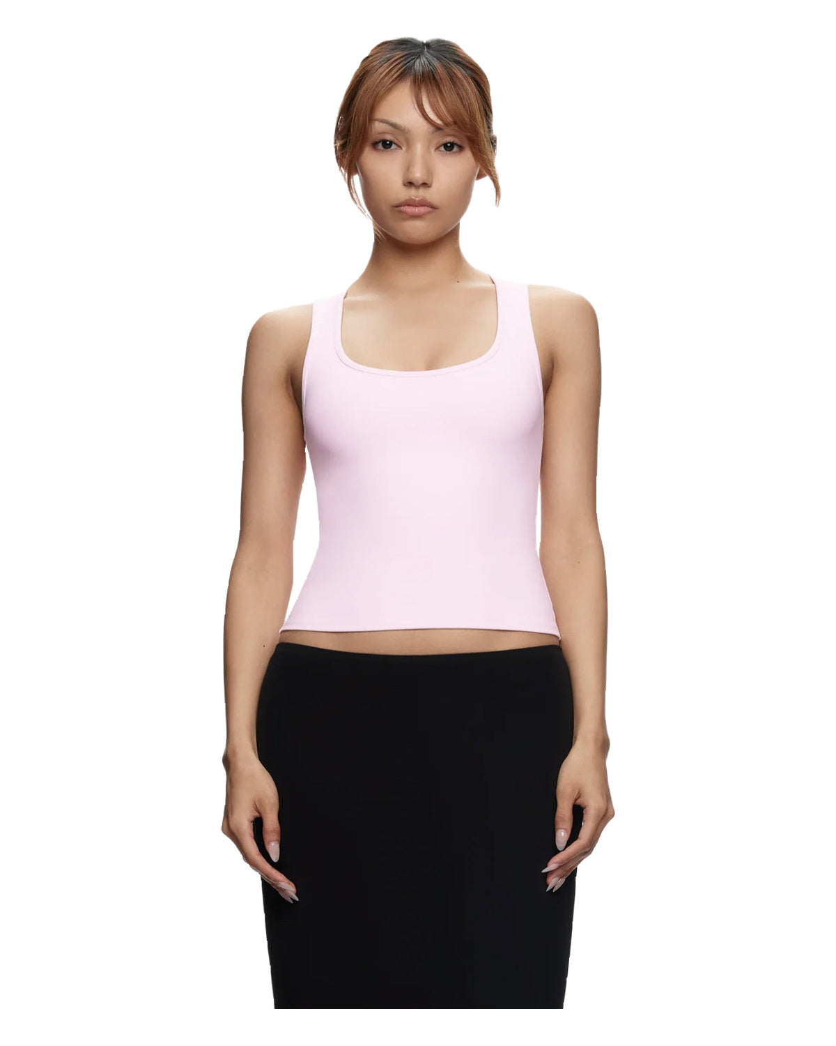 EYE Archive Racer Tank, square-neck racer-back tank top, pink, worn
