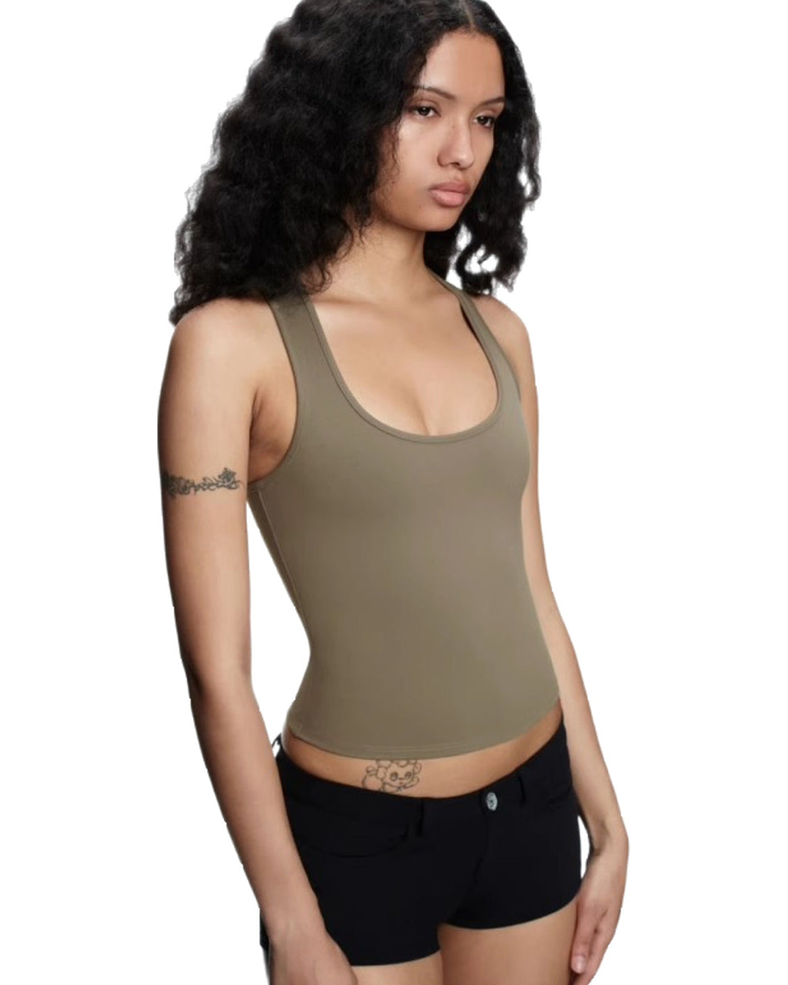 EYE Archive Racer Tank, square-neck racer-back tank top, grey green, side view