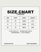EYE Archive Racer Tank size chart in centimetres for XS, S and M