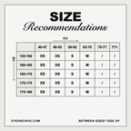 Size recommendation chart: suggested size by height in centimetres and body weight in kilograms