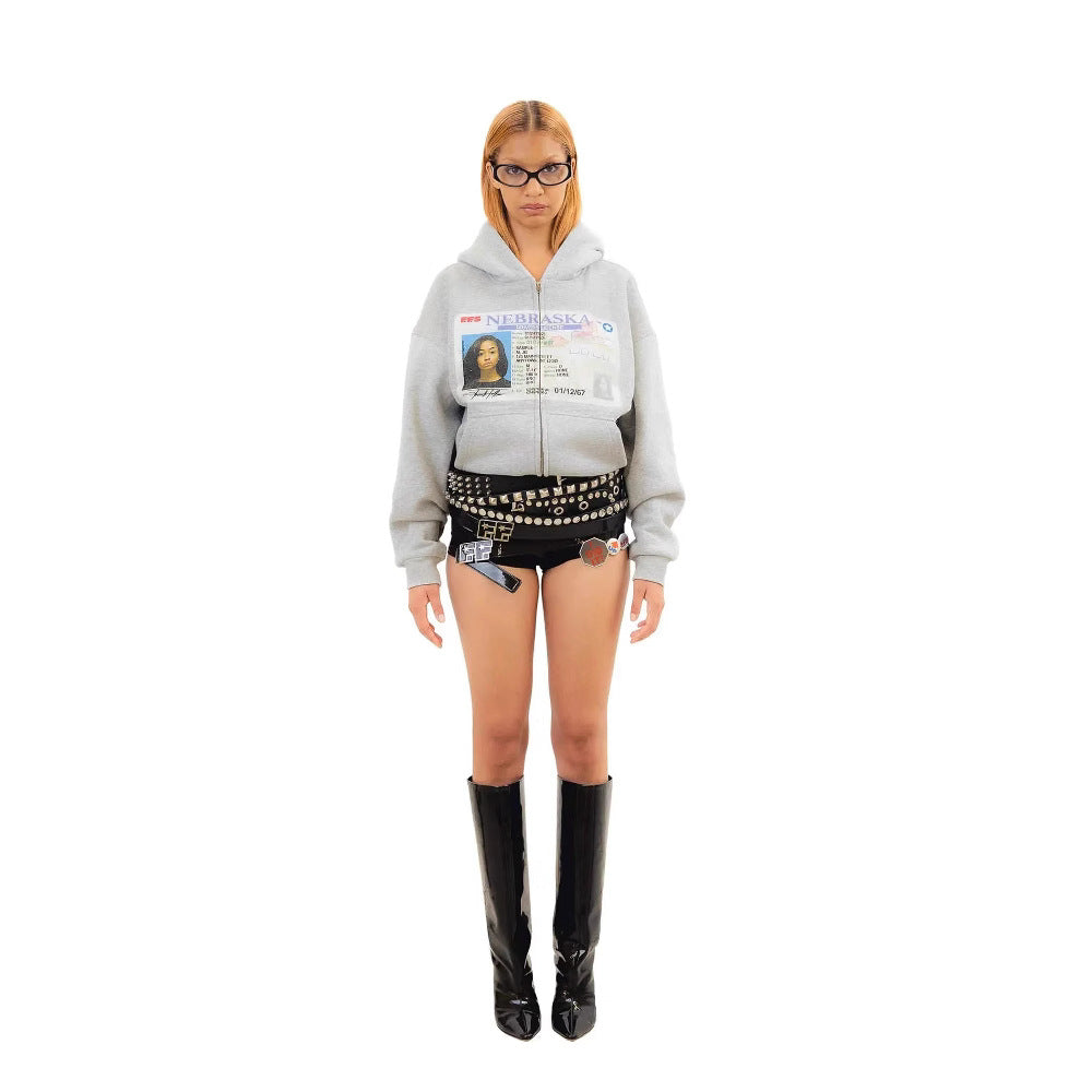 Europe and the United States Wholesale Personality Print Zipper Sweatshirt Long Sleeve Pullover Hoodie Retro Jacket Street Trend Y2K
