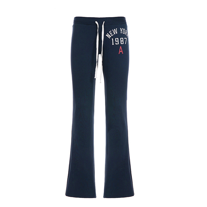 New low-rise lace-up color-blocking printed trousers American fashion hot girl personality trend comfortable and versatile slacks