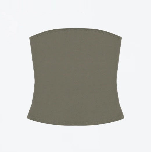 Flat product shot of the Tube Top in olive