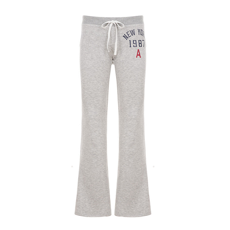 New low-rise lace-up color-blocking printed trousers American fashion hot girl personality trend comfortable and versatile slacks