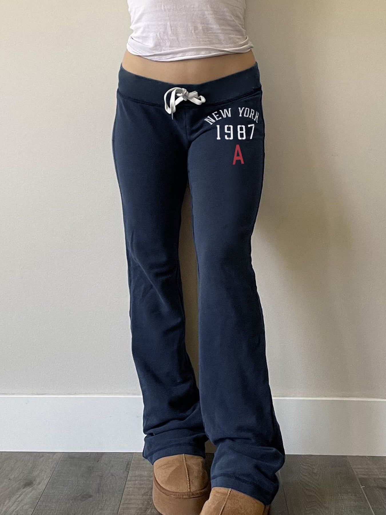 New low-rise lace-up color-blocking printed trousers American fashion hot girl personality trend comfortable and versatile slacks
