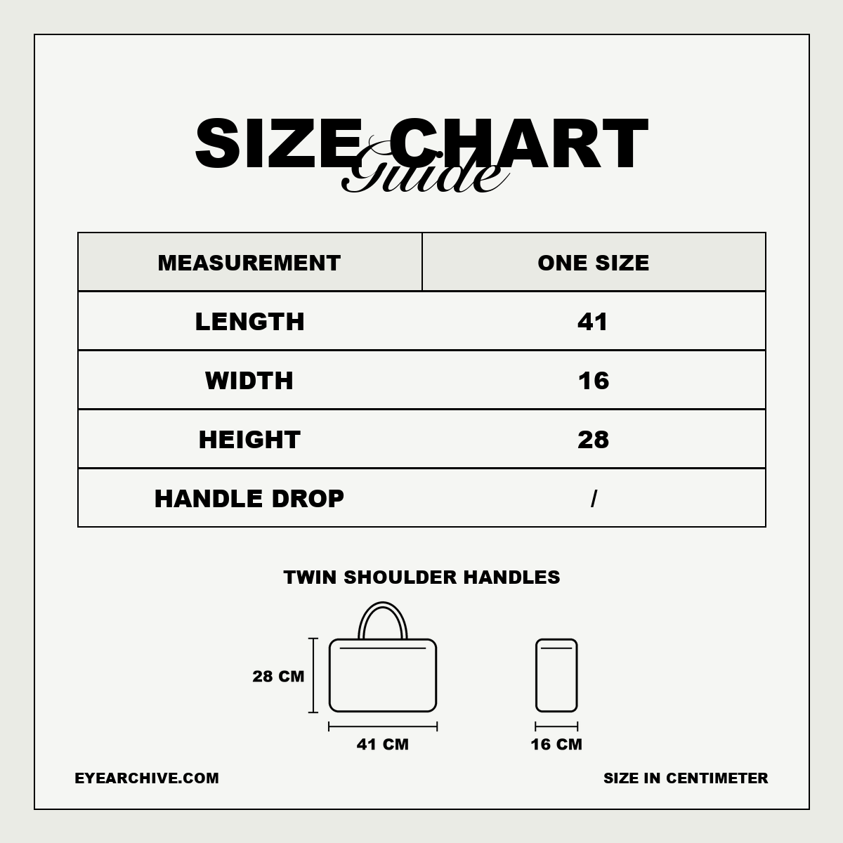 Romy Bag size chart