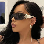 Model wearing EYE Archive Nova Sunglasses in black smoke